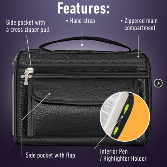 Black Genuine Leather Bible Cover - Picture 3 of 5